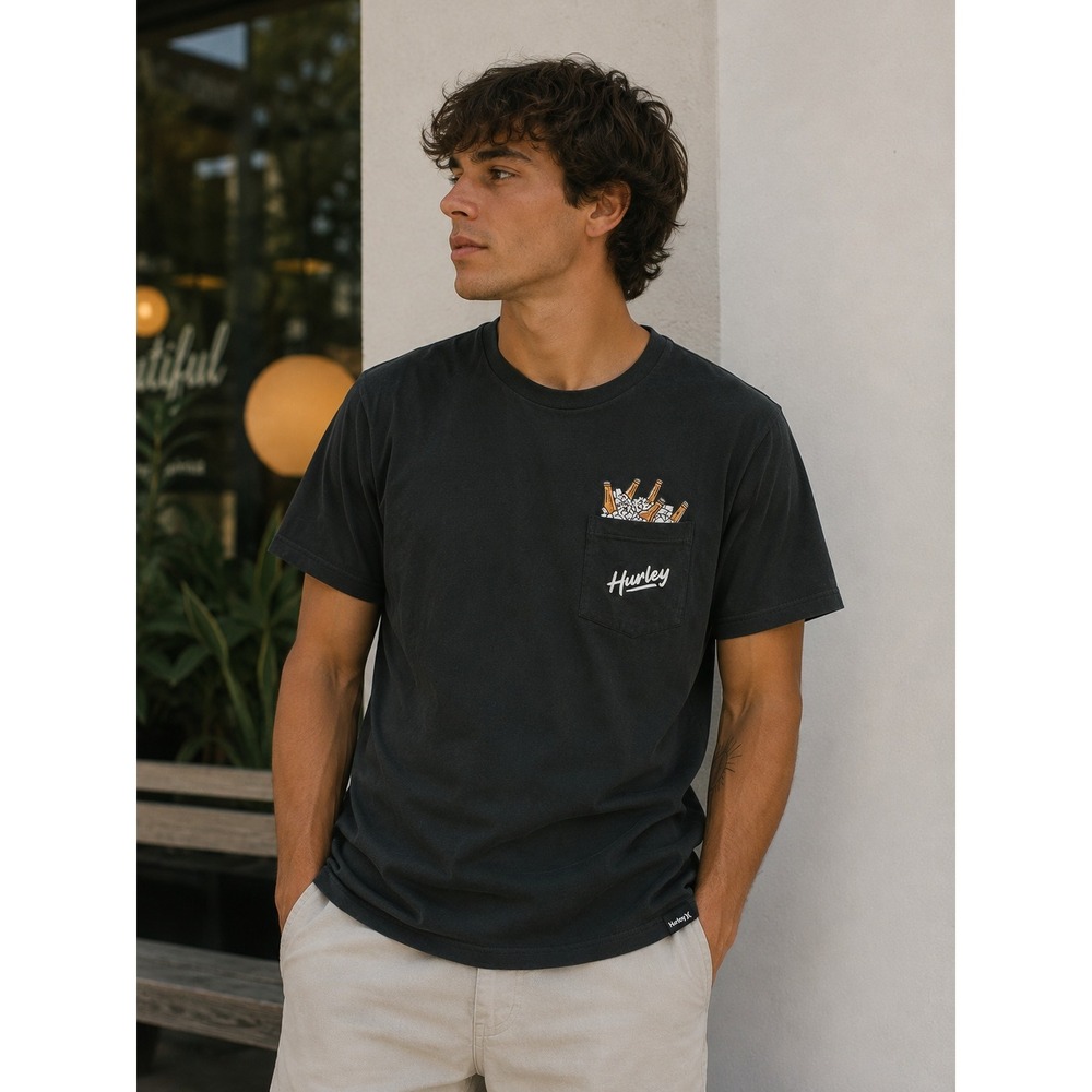 NWT Hurley Mens Everyday Pocket Tee Small‎ Black Cotton Casual Streetwear Shirt